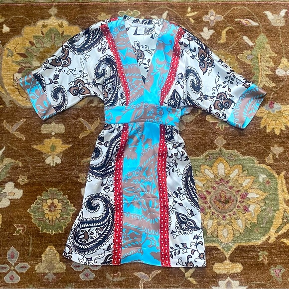 Y2K 100% Silk Paisley Mini Dress - Picture 1 of 7